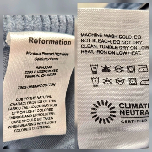 Reformation‎ Montauk Pleated Corduroy Pants Wide-leg Dusty Blue - Picture 12 of 16